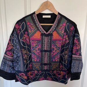 Embroidered Crop Top Women Button Front Fall Clothing Boho